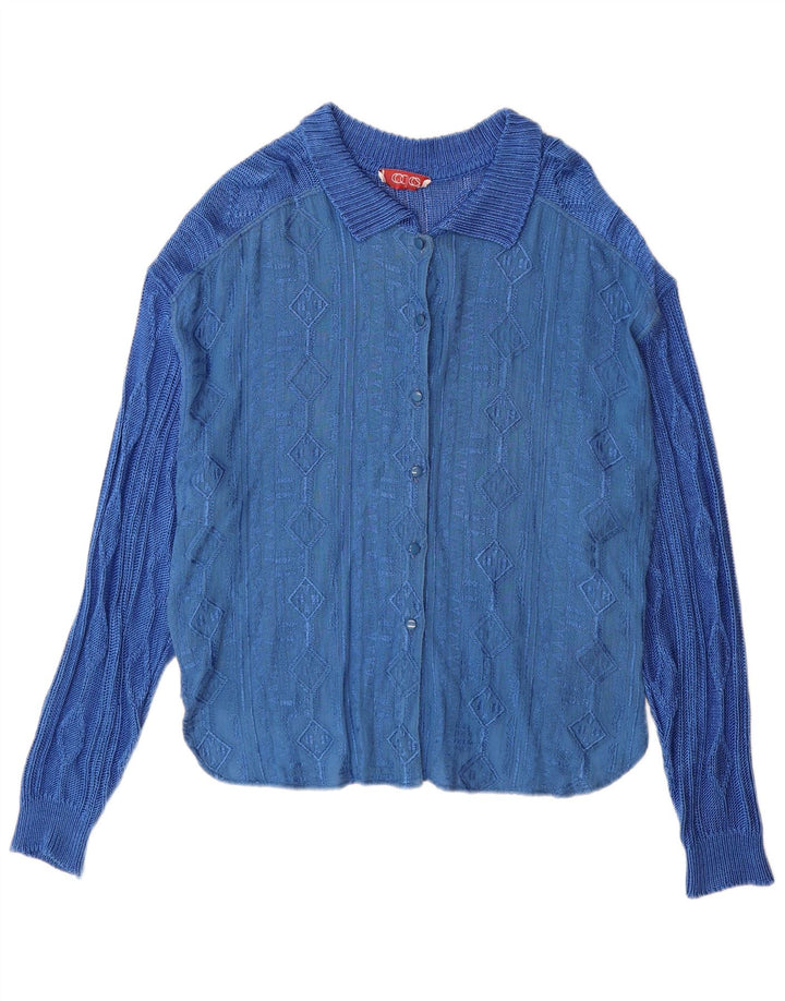 Винтажный женский кардиган-свитер IT 44, средний синий с геометрическим узором, вискоза