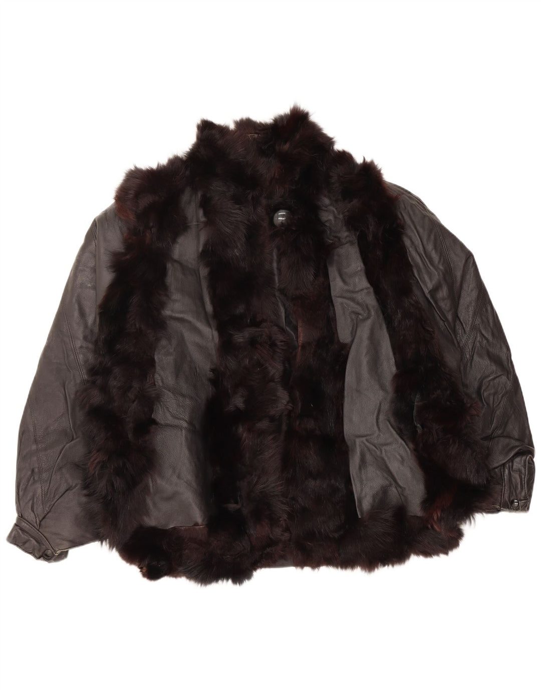 Винтажная женская меховая кожаная куртка UK 14, средний черный