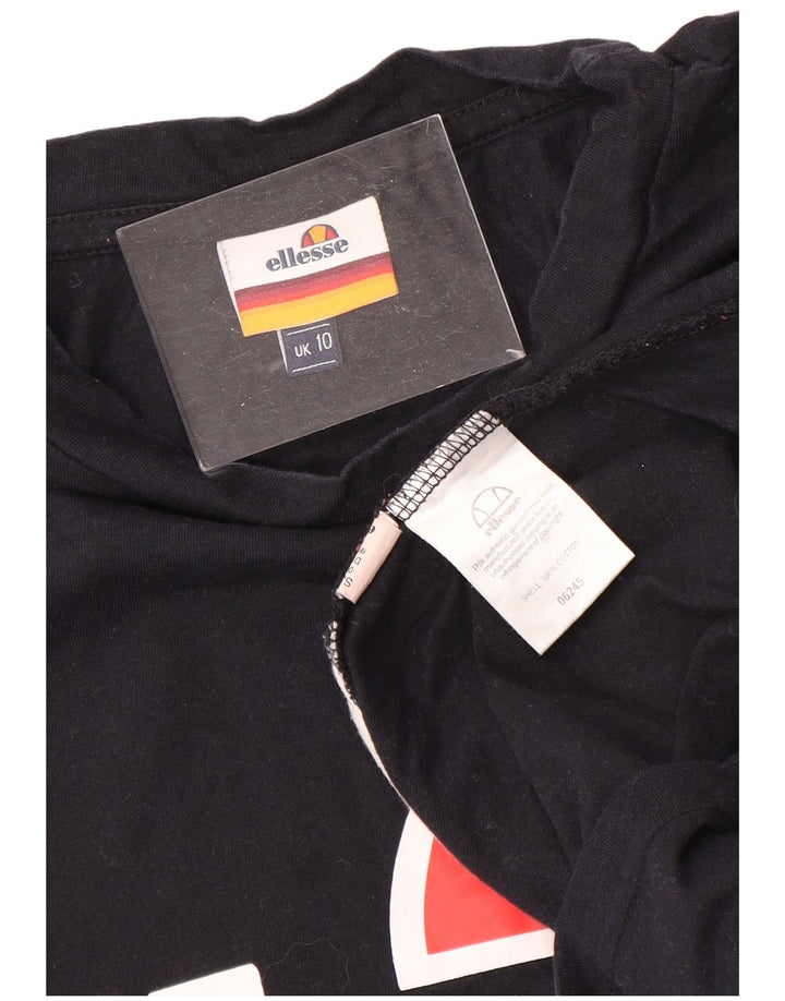 ELLESSE Женская футболка с рисунком Top UK 10, маленькая черная хлопковая футболка с цветными блоками