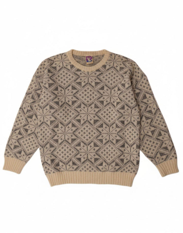 YESSICA Womens Crew Neck Jumper Sweater EU 40 Medium Off White Fair Isle