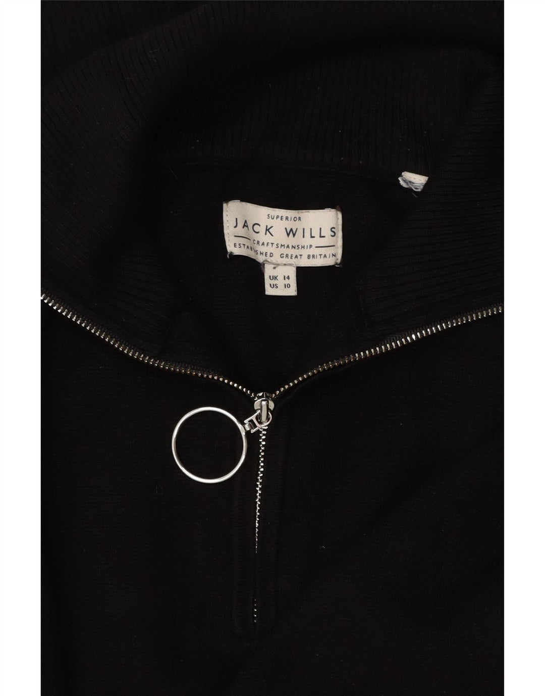 JACK WILLS Женский свободный свитер с воротником на молнии, Великобритания 14, большой черный