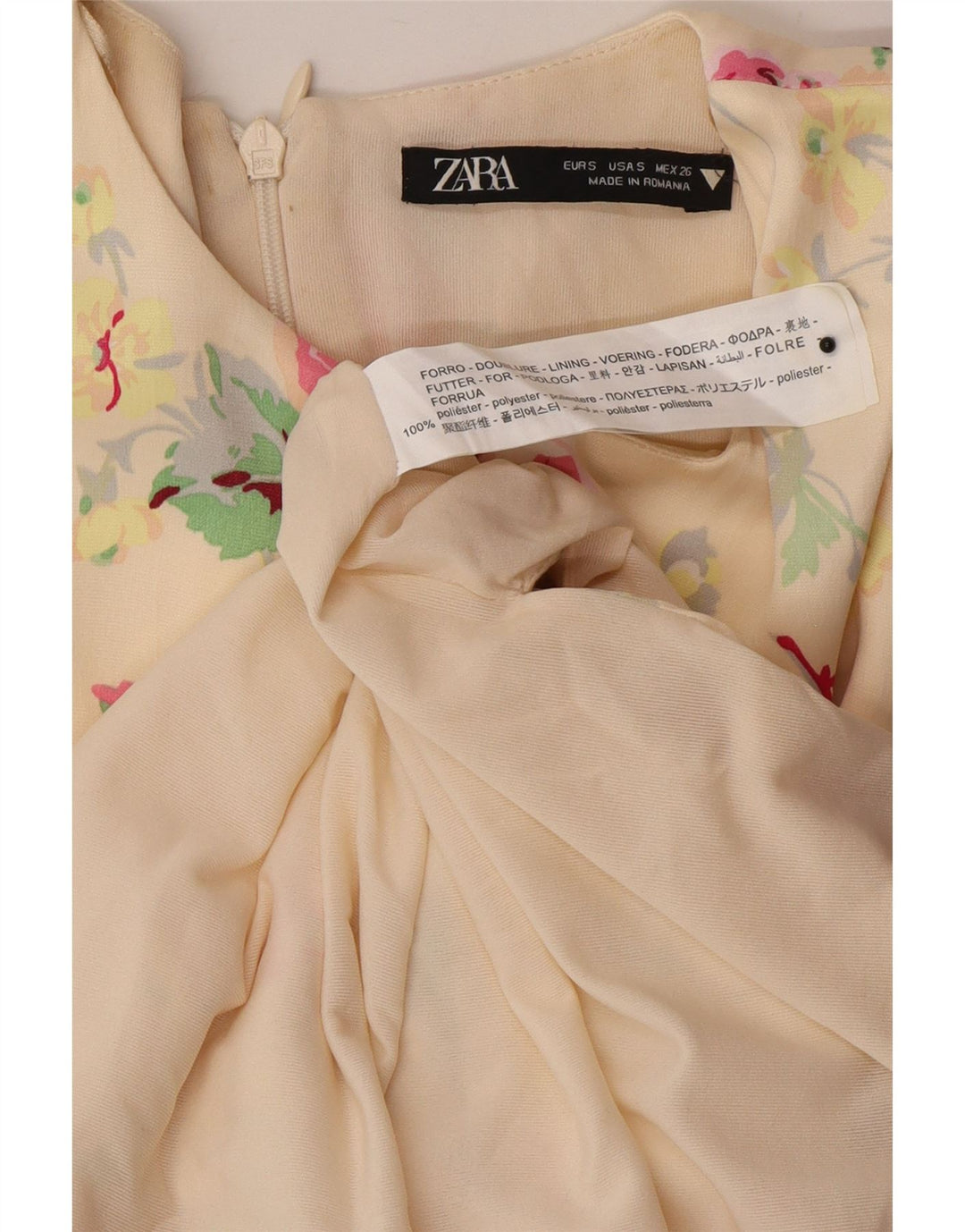 Женское платье-футляр Zara UK 10, маленький цвет, белый полиэстер с цветочным принтом