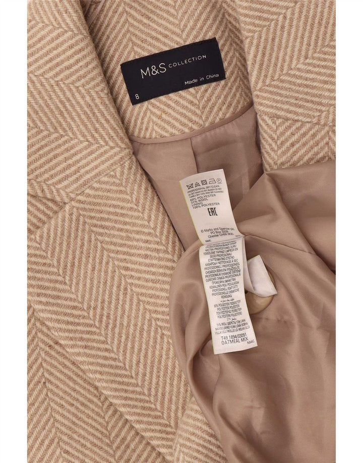 Женское пальто оверсайз Marks & Spencer UK 8 маленькое бежевое с узором «в елочку»