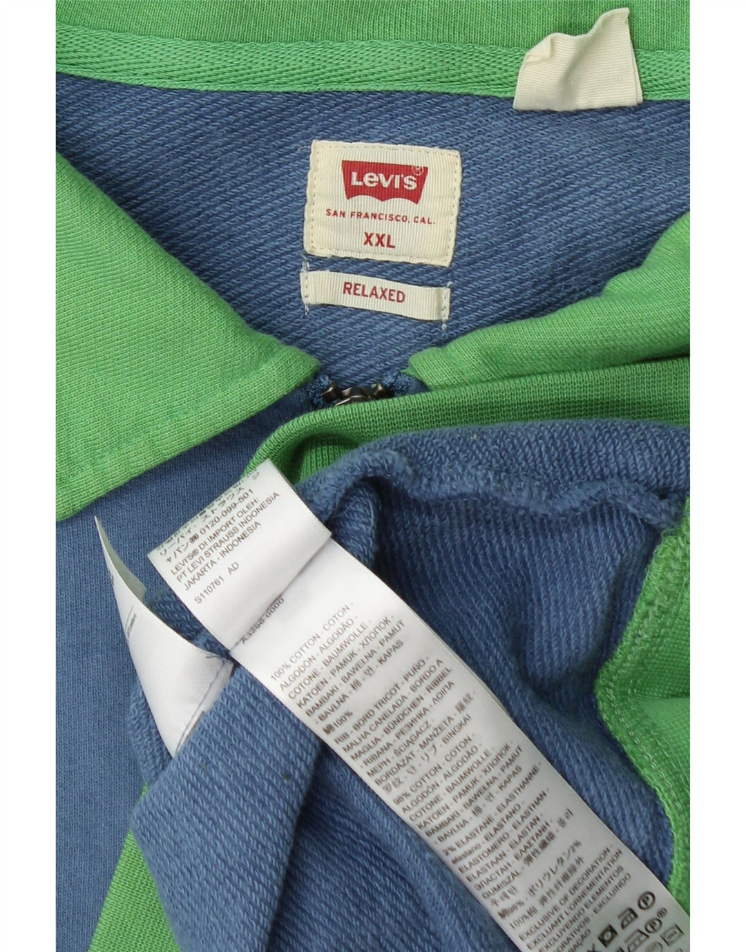Мужской свободный свитер с воротником-поло LEVI'S, 2XL, синий, с цветными блоками
