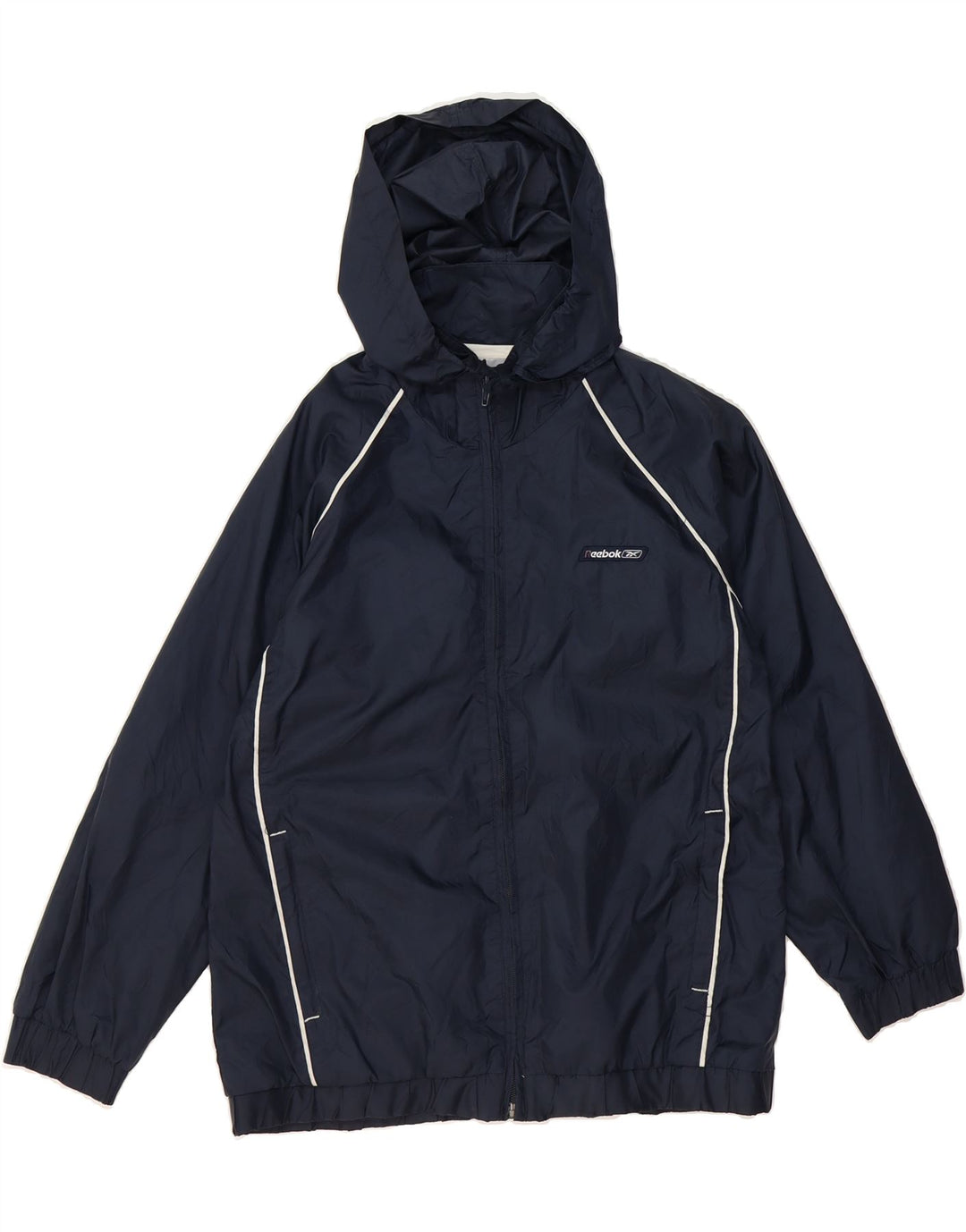 REEBOK Boys Hooded Rain Jacket 13-14 Years Navy Blue Nylon Vintage Reebok and Second-Hand Reebok from Messina Hembry 