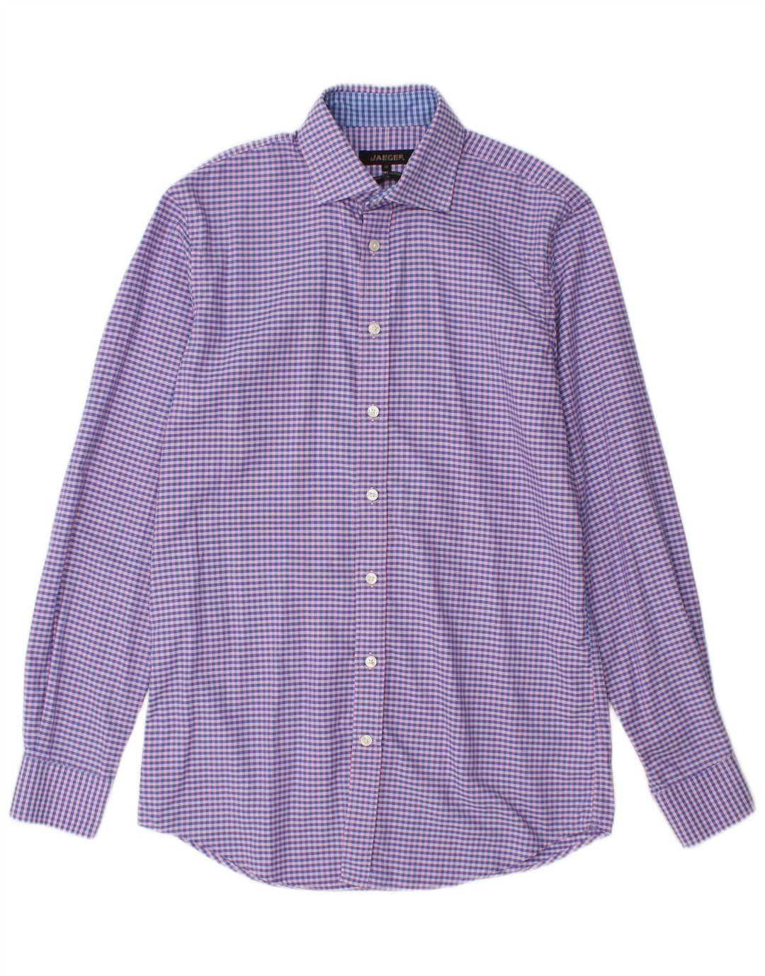 JAEGER Mens Slim Fit Shirt Size 15 Medium Purple Gingham Cotton