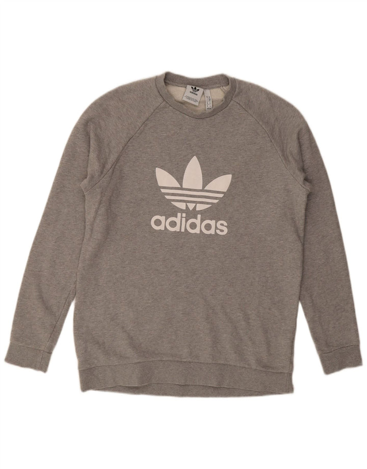 Мужской свитер с рисунком Adidas, хлопковый джемпер среднего серого цвета
