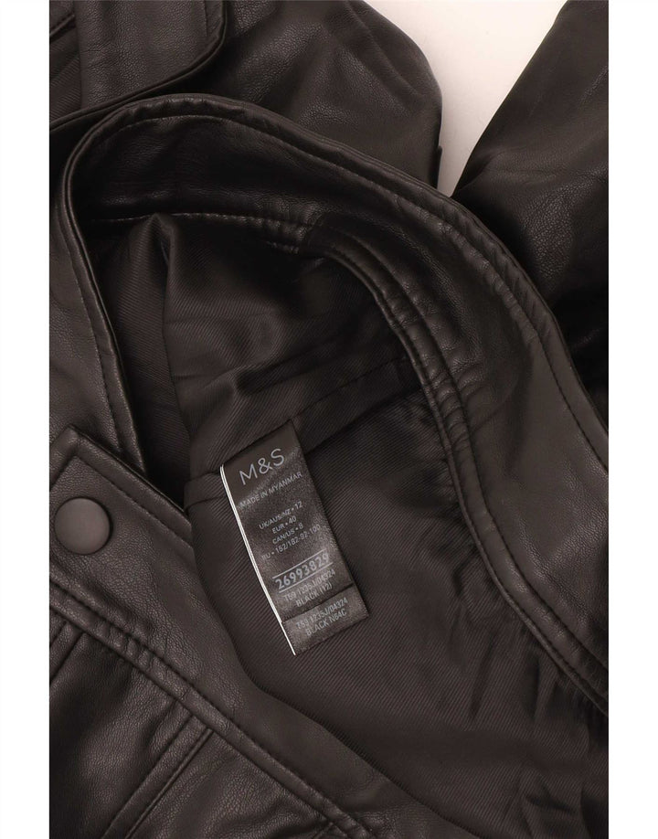 Женский бомбер из искусственной кожи Marks & Spencer UK 12, средний черный