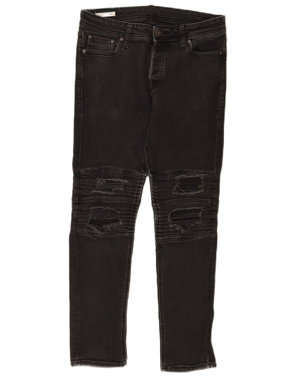 Jack & Jones Mens GLENN Distressed Slim Jeans W30 L30 Black Cotton