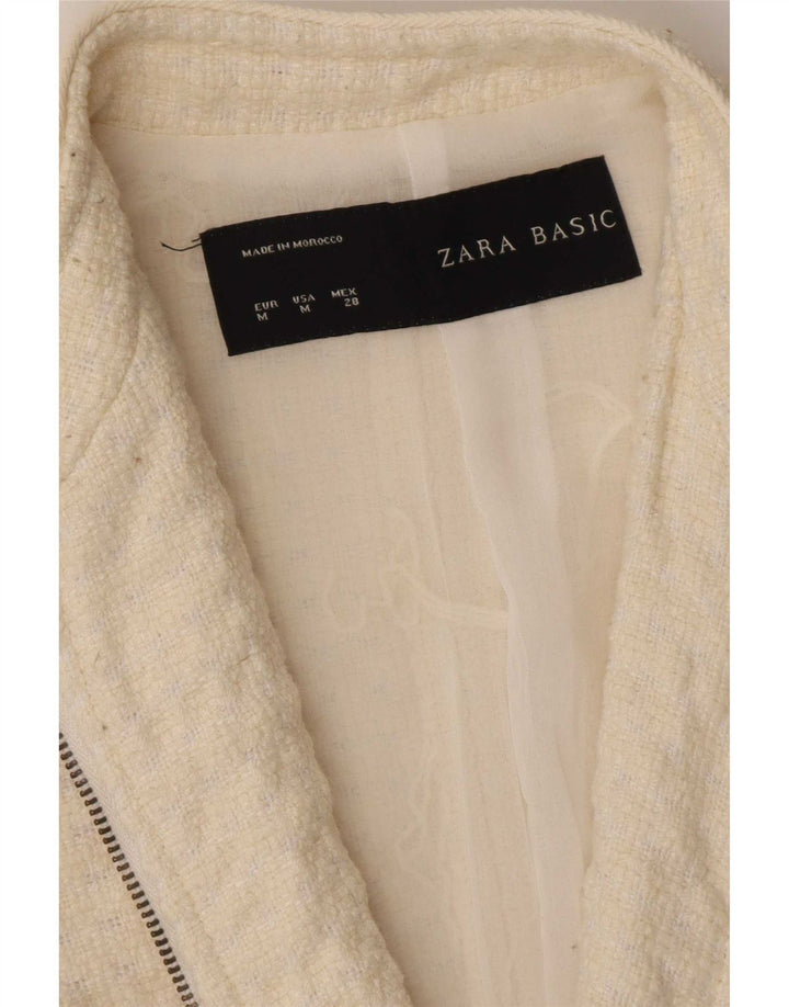 Женский пиджак Zara с молнией во всю длину, Великобритания 12, средний цвет, белый акрил