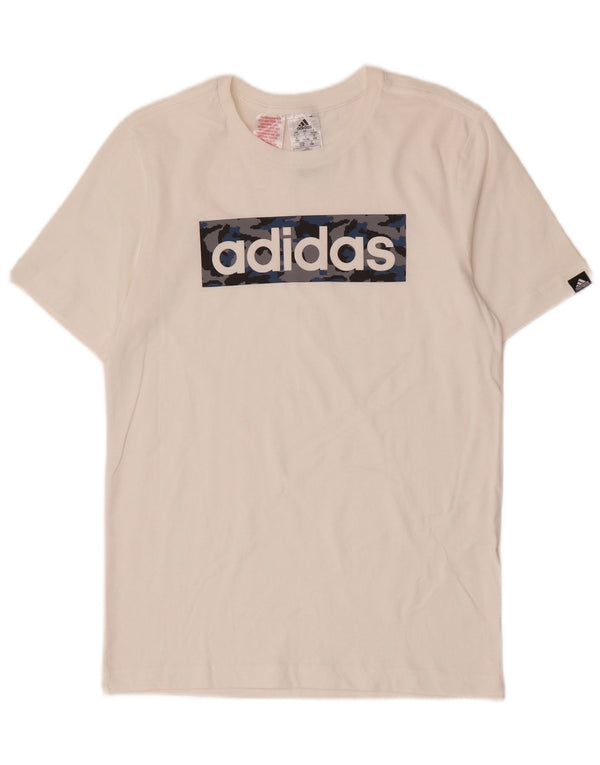 Футболка Adidas с рисунком для мальчиков, топ 13-14 лет, белый хлопок