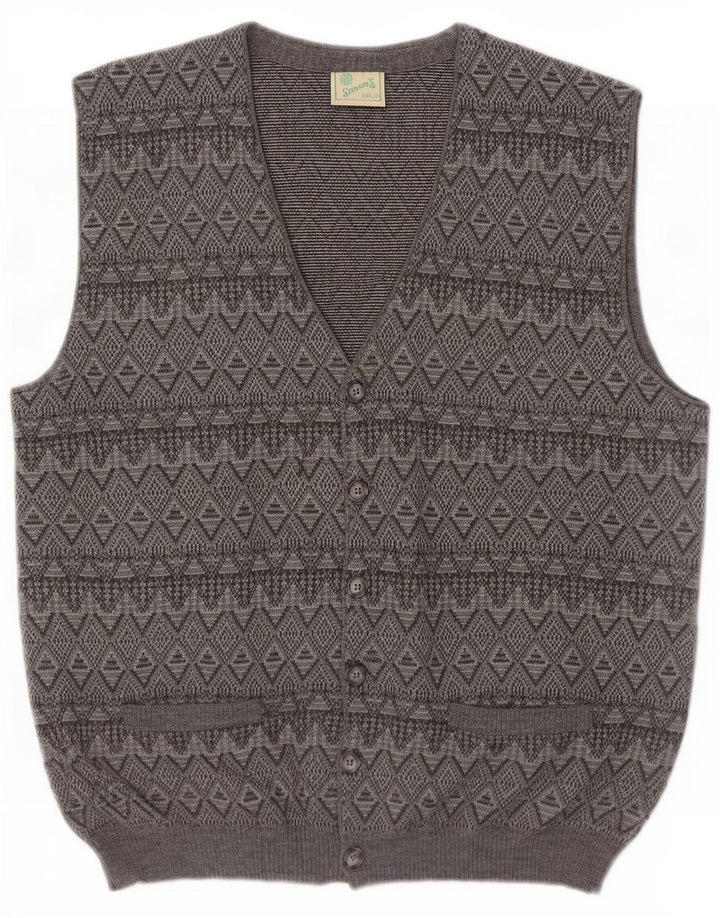 Винтажный мужской кардиган без рукавов 2XL, серый аргайл/бриллиант