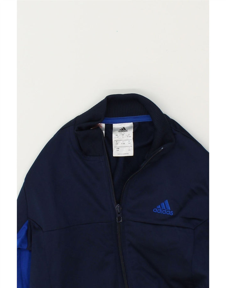 ADIDAS Boys Tracksuit Top Jacket 9-10 Years Navy Blue Colourblock Vintage Adidas and Second-Hand Adidas from Messina Hembry 