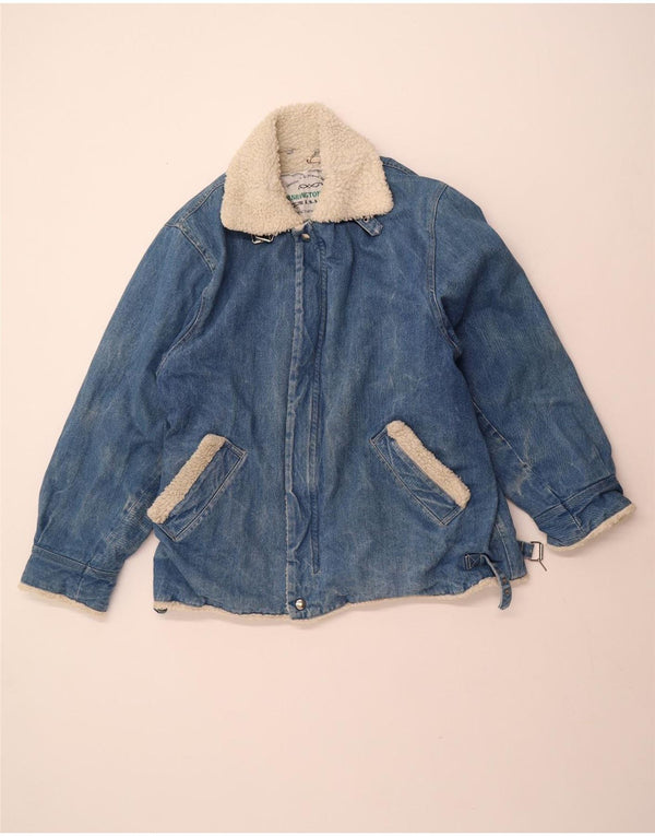 Мужская джинсовая куртка-шерпа VINTAGE UK 40, большая синяя хлопковая ткань