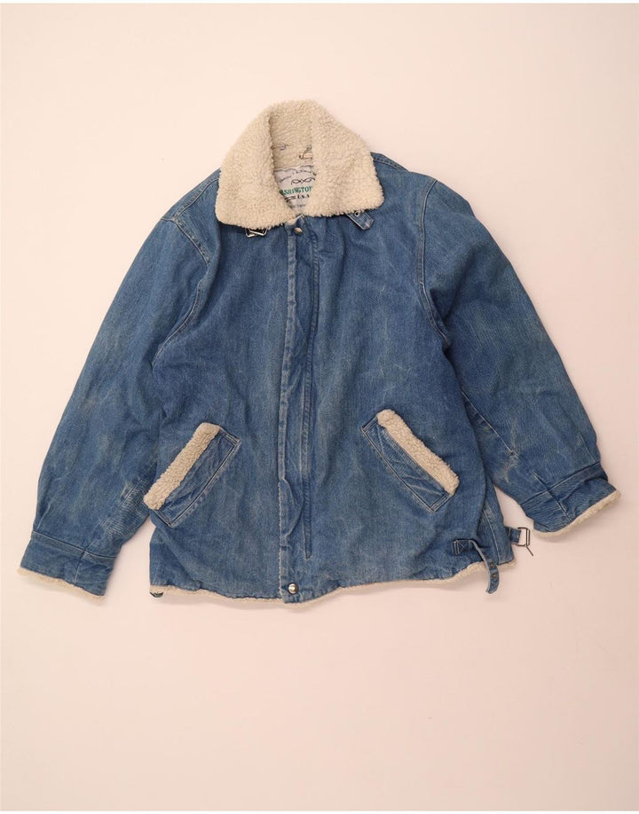 Мужская джинсовая куртка-шерпа VINTAGE UK 40, большая синяя хлопковая ткань
