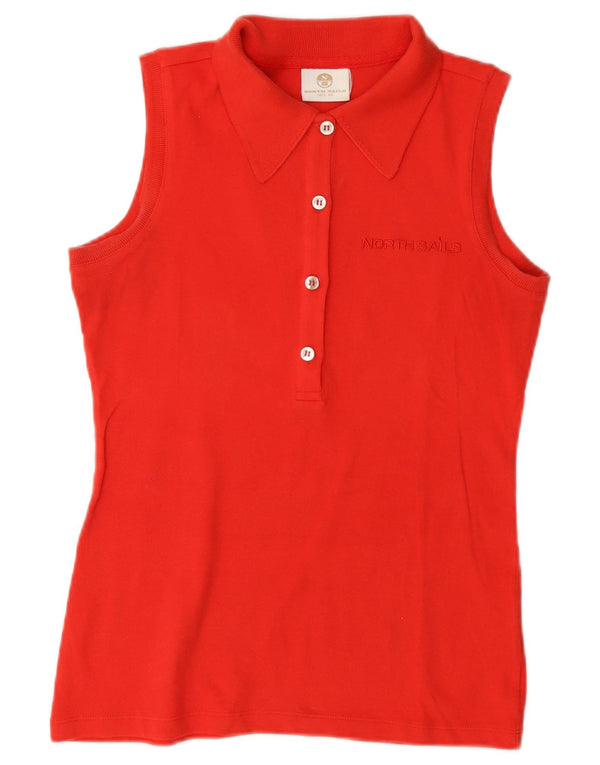 North Sails Womens Graphic Sleeveless Polo Shirt UK 6 XS Orange Cotton