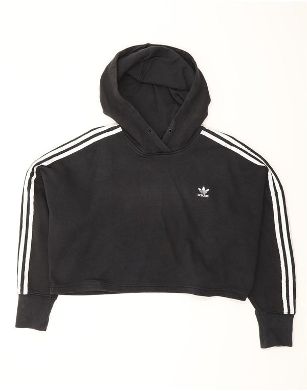 ADIDAS Womens Oversized Crop Hoodie Jumper UK 8 Small Black Cotton
