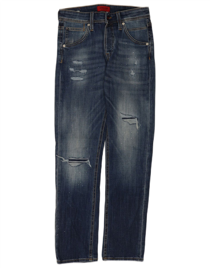 Мужские потертые узкие джинсы Jack & Jones W28 L30 синие, хлопок