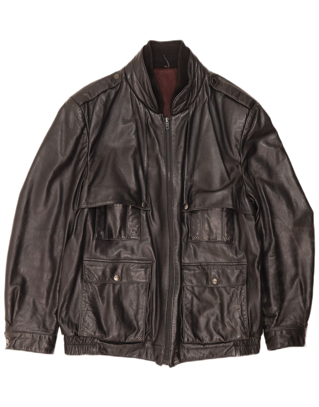 SCHILD Мужская кожаная куртка в стиле милитари UK 40, большая черная кожаная