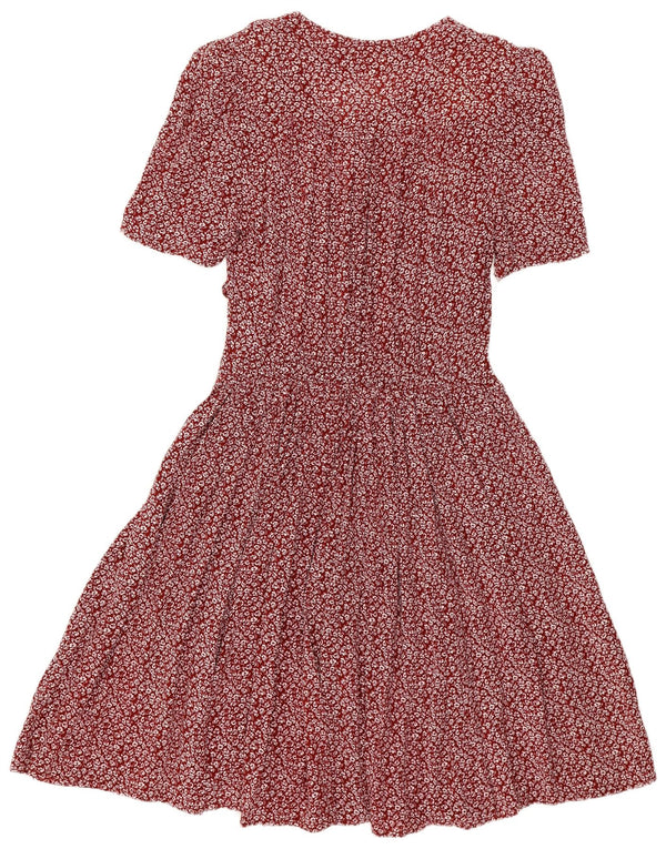 ВИНТАЖНОЕ женское платье в стиле ампир, Великобритания 14, большое бордовое с цветочным принтом