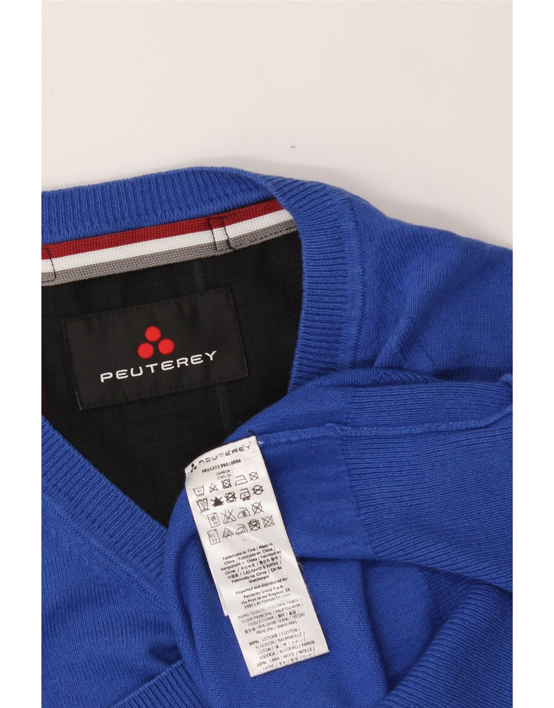 PEUTEREY Mens V-Neck Jumper Sweater Small Blue Cotton Vintage PEUTEREY and Second-Hand PEUTEREY from Messina Hembry 