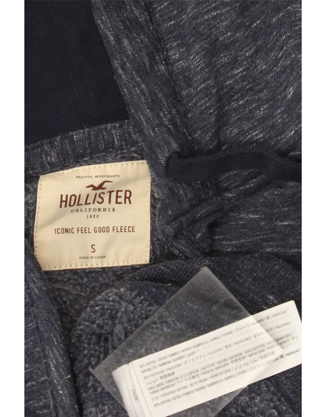 HOLLISTER Мужской свитер с капюшоном на молнии, маленький темно-синий, хлопковый в крапинку