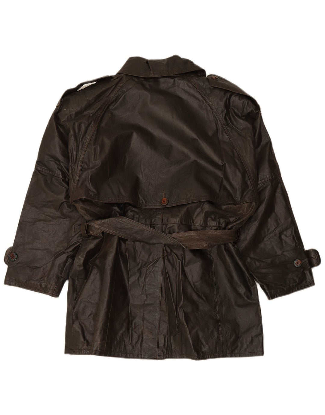 ВИНТАЖНОЕ женское двубортное кожаное пальто EU 38, кожа среднего коричневого цвета