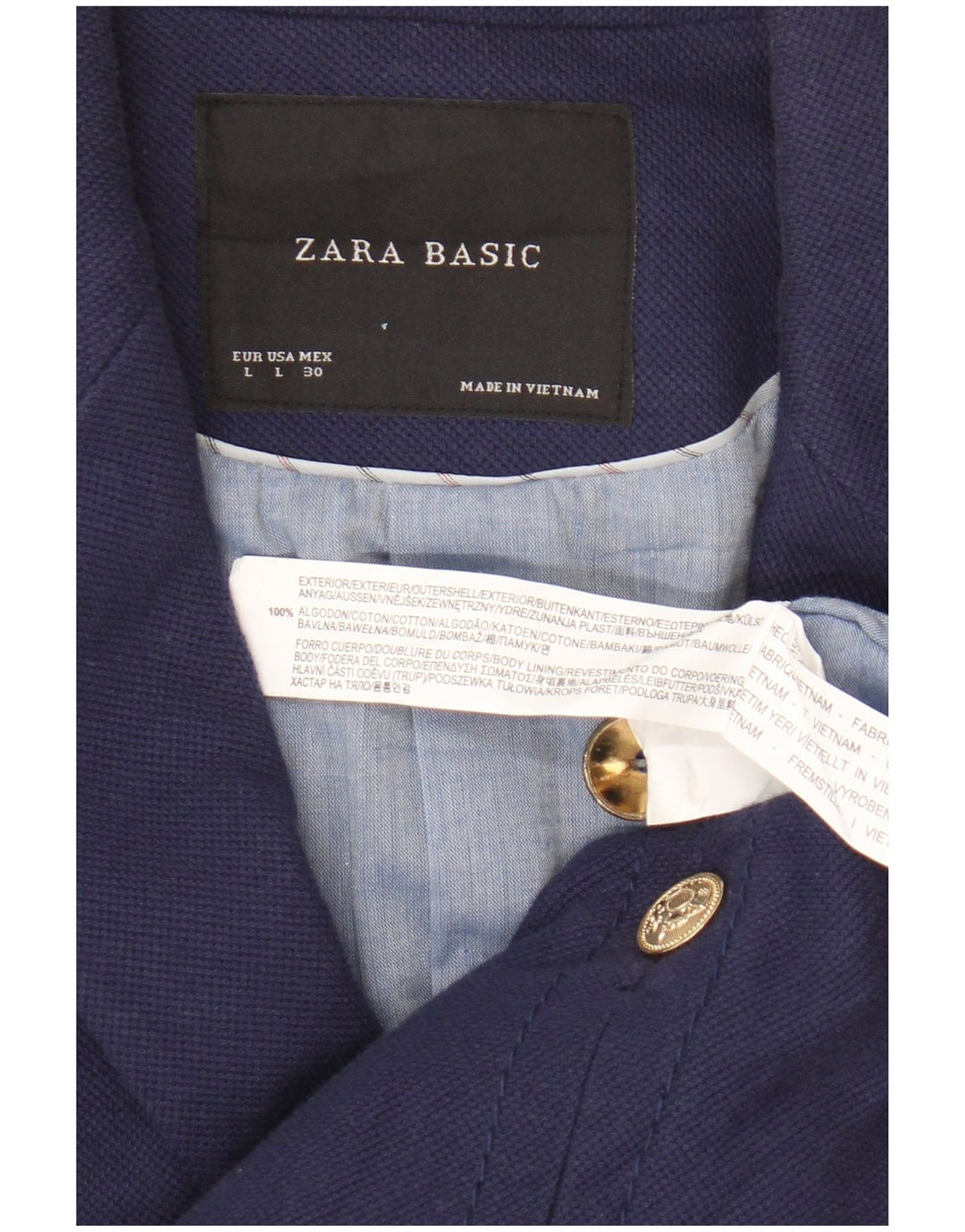 Женский укороченный пиджак на 1 пуговице Zara UK 16, большой темно-синий хлопок