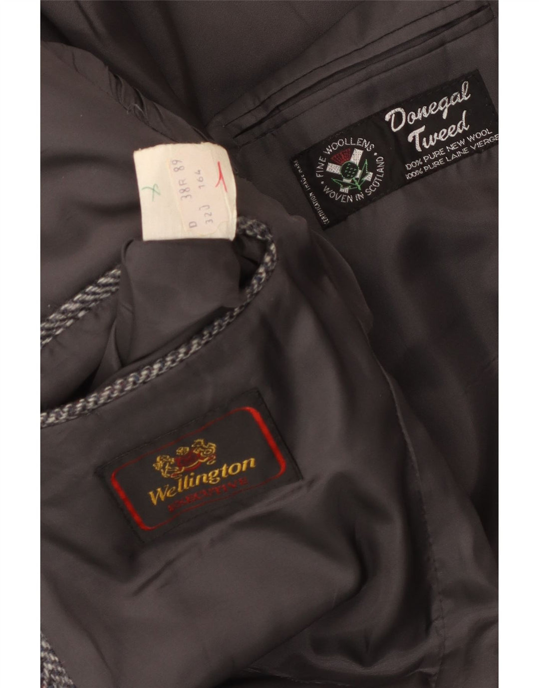 Мужской твидовый пиджак Wellington Donegal UK 38 средний серый с узором «в елочку»