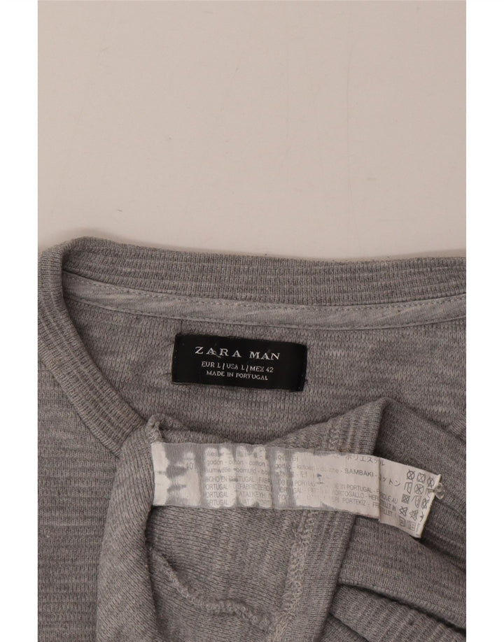 Мужской топ Zara с длинным рукавом, большой серый хлопок с крапинками