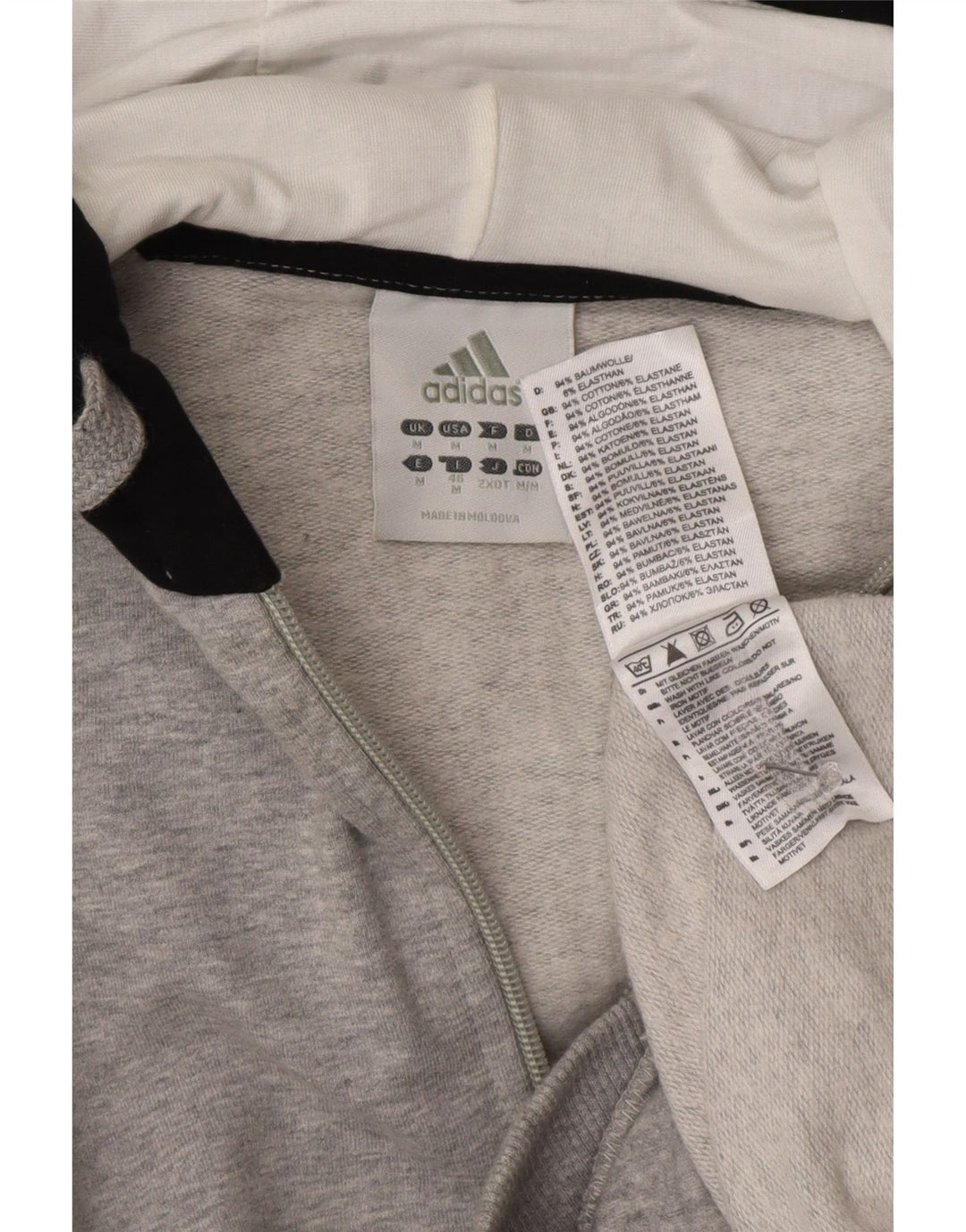 Мужской свитер с капюшоном на молнии Adidas среднего серого цвета, хлопок с цветными блоками