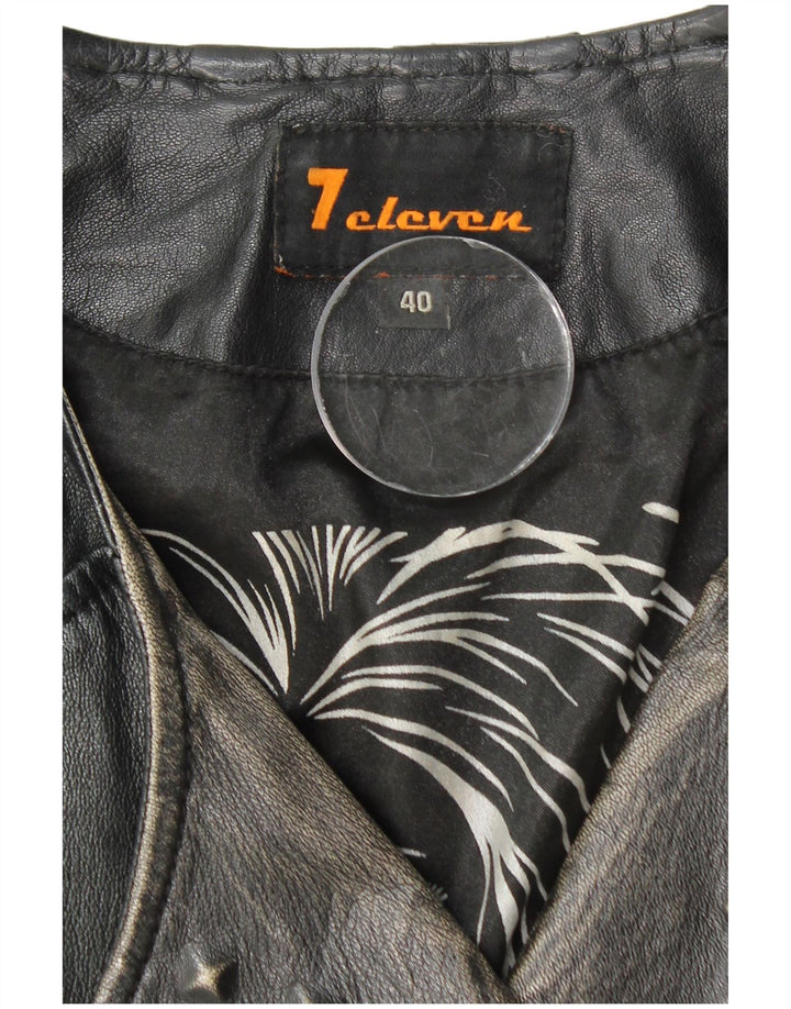 Винтажная женская укороченная кожаная байкерская куртка IT 40, маленькая черная кожа