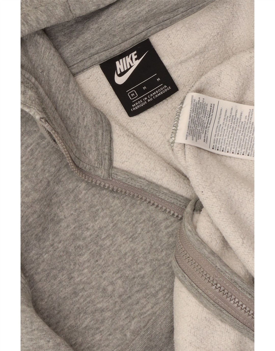 Мужской свитер с капюшоном на молнии Nike среднего серого цвета, хлопковый
