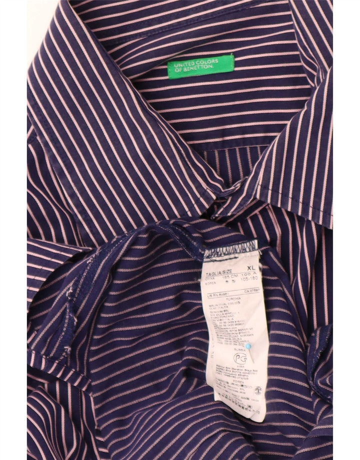 Мужская рубашка Benetton XL, темно-синяя, хлопковая в тонкую полоску