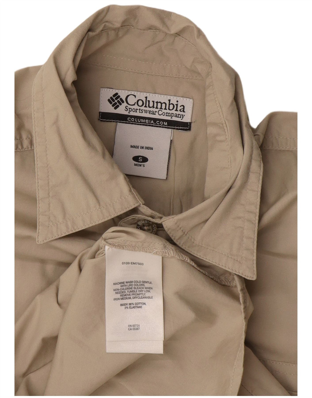 Мужская рубашка с коротким рукавом Columbia, маленькая, бежевая, хлопок