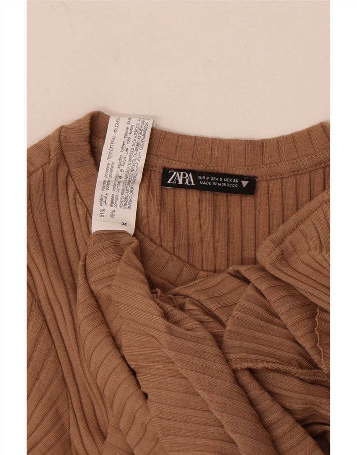 Женское облегающее платье Zara UK 8, маленькое бежевое полиэстер
