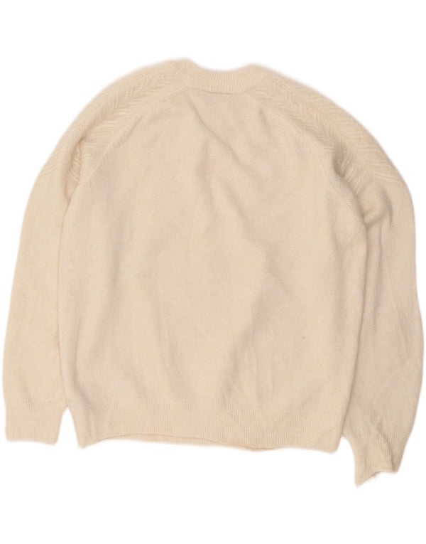 MARKS & SPENCER Womens Crop Crew Neck Jumper Sweater UK 14 Large Off White