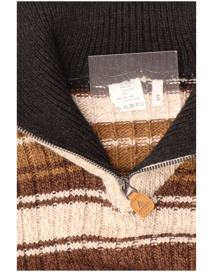 VINTAGE Mens Zip Neck Jumper Sweater Small Multicoloured Striped