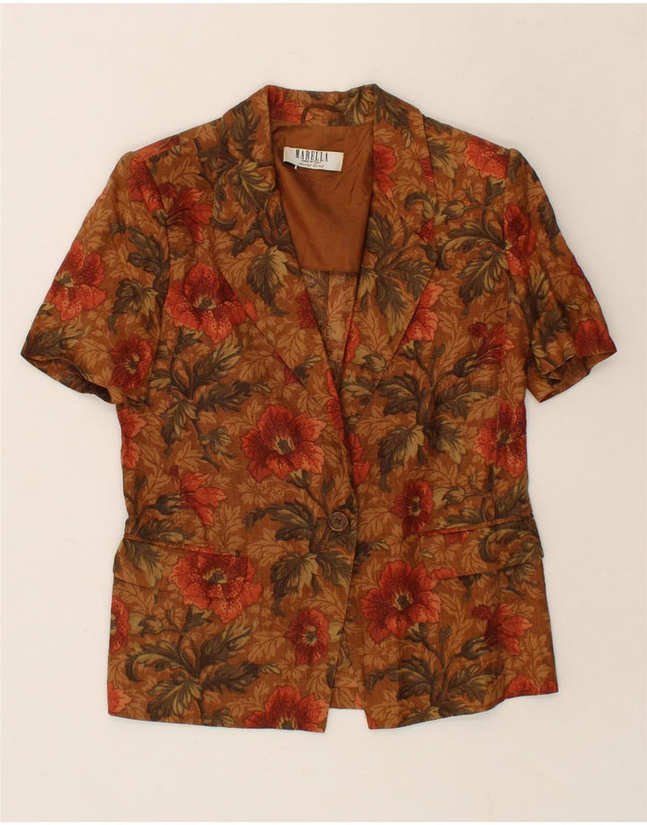 MARELLA Womens 1 Button Short Sleeve Blazer Jacket UK 14 Medium Brown Vintage Marella and Second-Hand Marella from Messina Hembry 