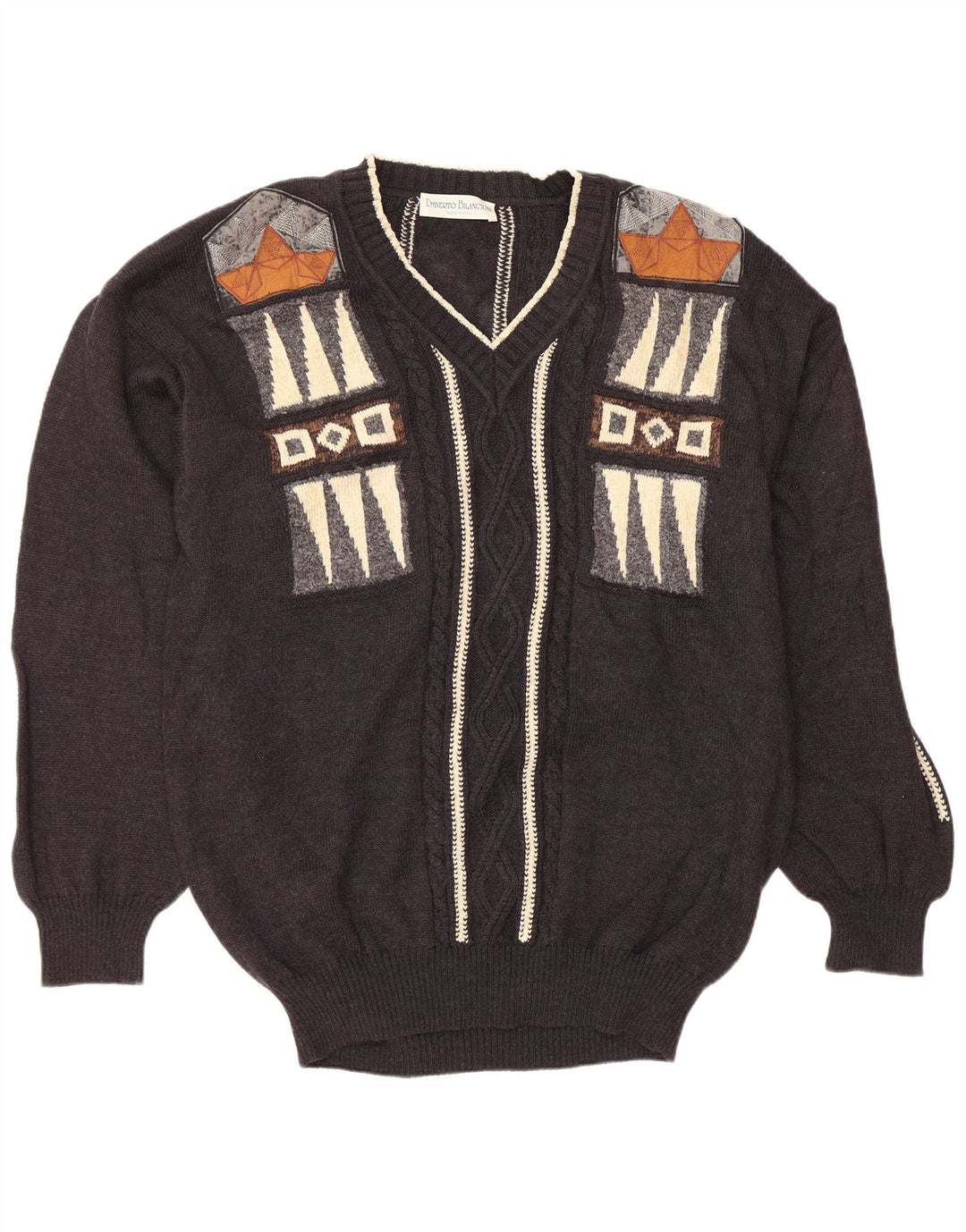 UMBERTO BILANCIONI Мужской джемпер с v-образным вырезом 2XL, серый, шерсть с геометрическим рисунком