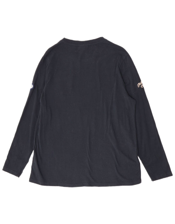 Женский топ с рисунком Superdry с длинным рукавом UK 16, темно-синий, хлопок, большой размер