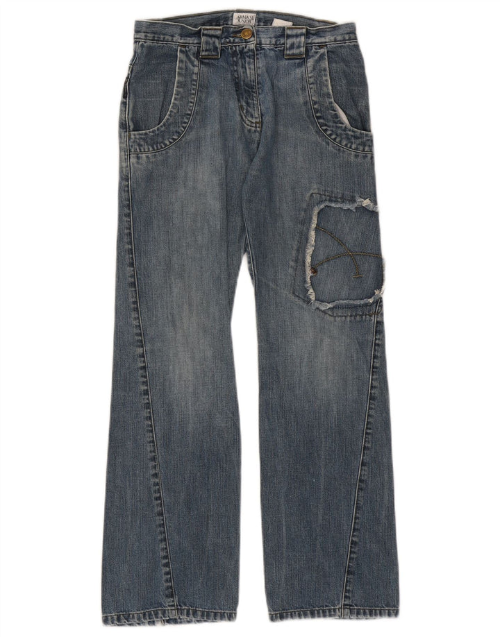 Свободные джинсы Armani Junior для девочек 10-11 лет W26 L28 Синие в стиле пэчворк