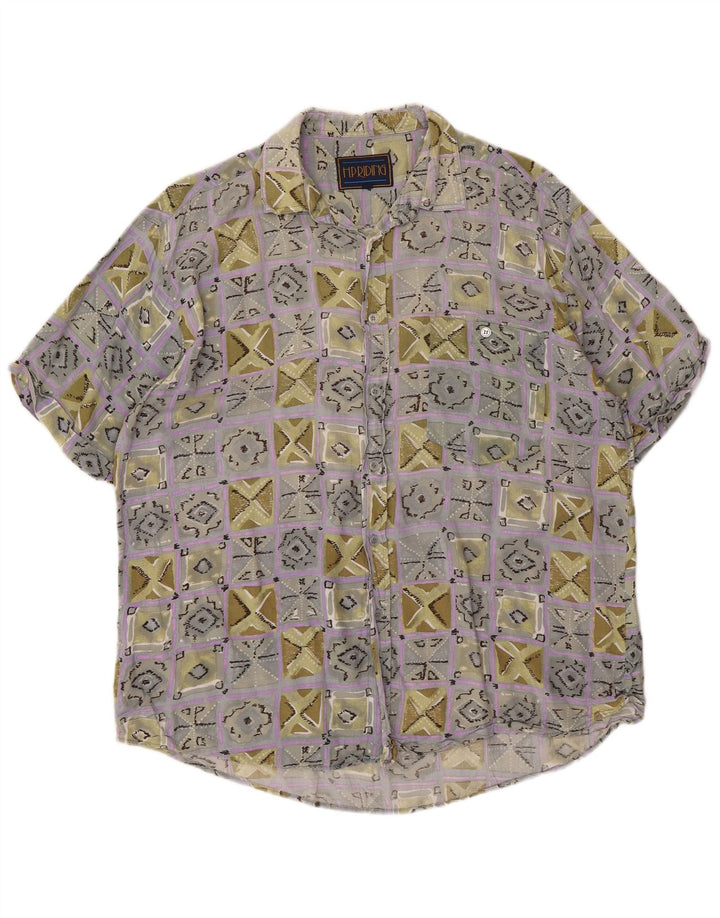 VINTAGE Мужская рубашка с коротким рукавом XL Разноцветная вискоза с геометрическим рисунком