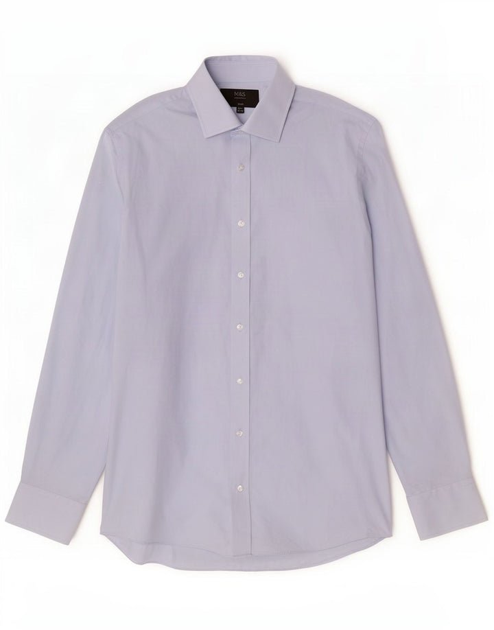 Мужская узкая рубашка Marks & Spencer UK 39/40 15 1/2 Средний синий полиэстер
