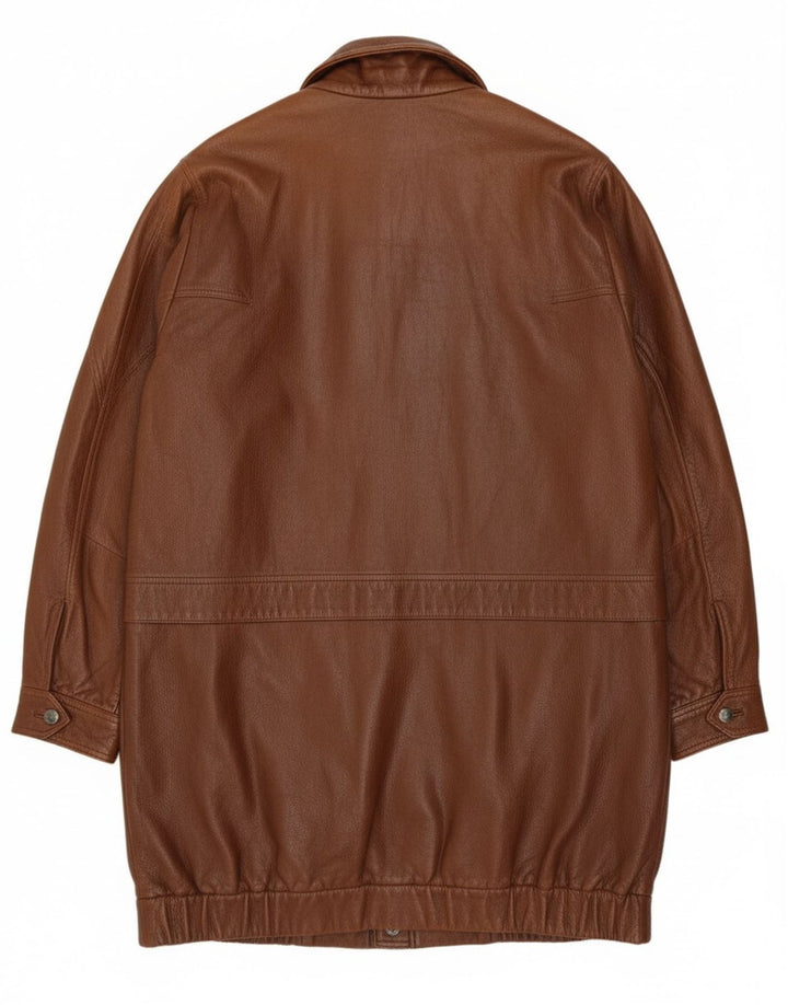 Мужское кожаное пальто свободного кроя Etienne Aigner UK 40, большое коричневое кожаное