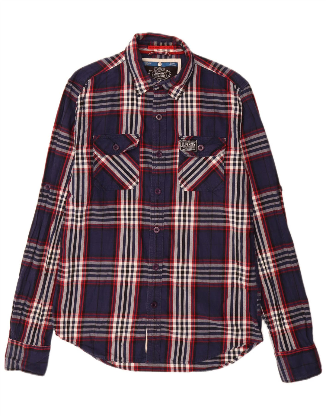 Мужская фланелевая рубашка Superdry, большая темно-синяя клетчатая хлопковая рубашка