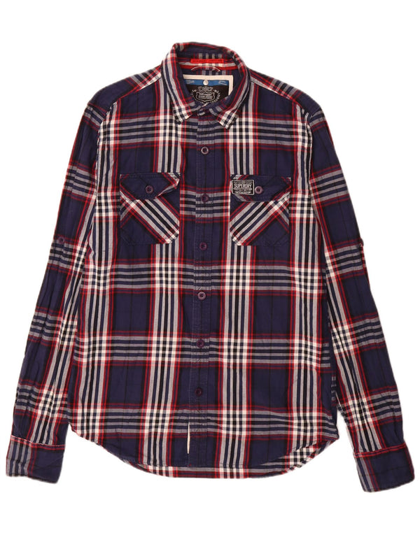 Мужская фланелевая рубашка Superdry, большая темно-синяя клетчатая хлопковая рубашка