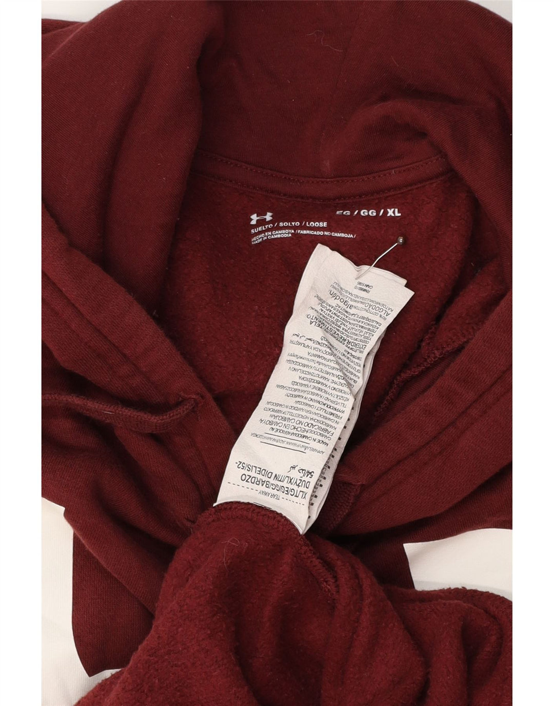 UNDER ARMOUR Mens Graphic Hoodie Jumper XL Burgundy Cotton Vintage Under Armour and Second-Hand Under Armour from Messina Hembry 