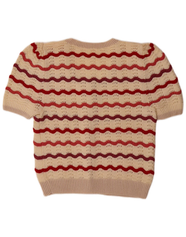 Женский кардиган с короткими рукавами VINTAGE UK 14, средний бежевый в полоску