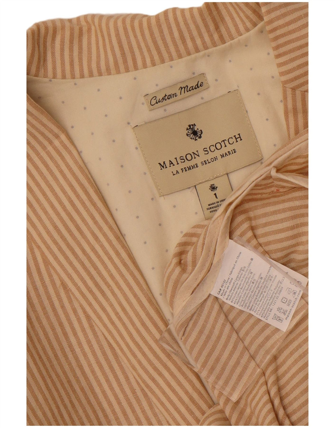 Женский пиджак на 2 пуговицах Maison Scotch, размер 1, маленький бежевый в тонкую полоску